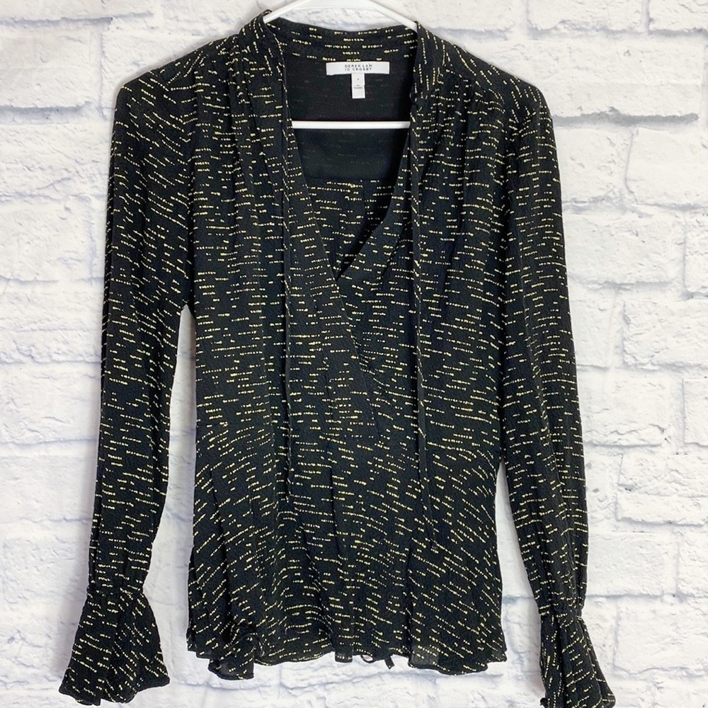 Derek Lam 10 Crosby black silk tie neck top size 4
